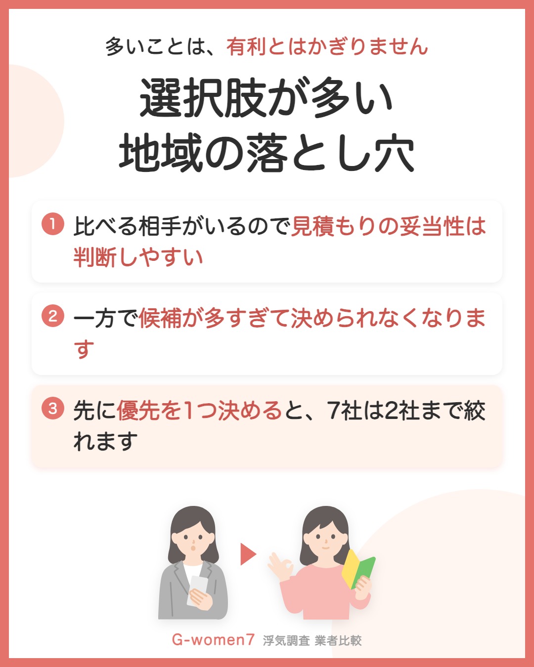 ただし、選択肢が多いことは有利とはかぎらない